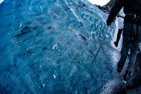 Trekking along the ice wall. Shooting Location: Iceland