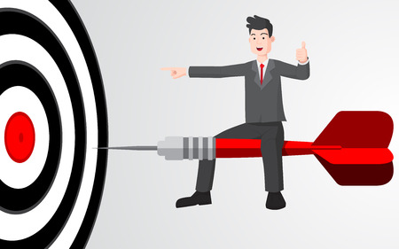 Businessman on dart shooting to target dart. Target business marketing concept. Vector flat style cartoon illustration on white background.のイラスト素材