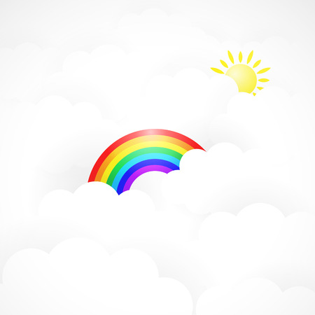 Rainbow Good Weather Background, Sun behind White Cloudのイラスト素材