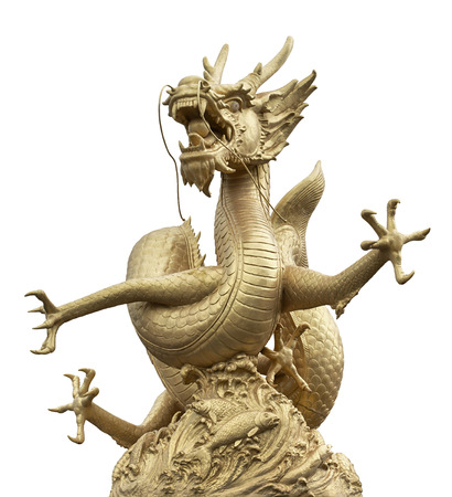 Golden Chinese dragon on isolate white background with clipping pathの写真素材