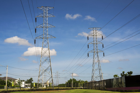high voltage post. High-voltage tower sky background.