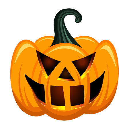 Pumpkin isolated on white background. Halloween pumpkin with emotion face, Orange vector cartoon Halloween pumpkin, Vector illustration for decoration design, postcards, banner.のイラスト素材