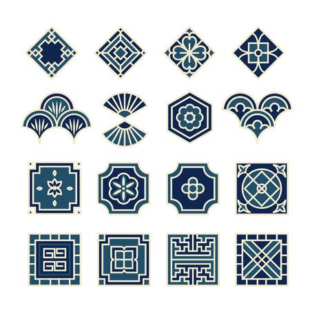 Asian ornament icon, korean, chinese, japanese vector setのイラスト素材