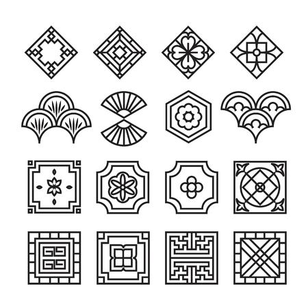 Asian ornament icon, korean, chinese, japanese vector setのイラスト素材
