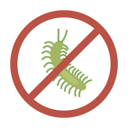 Green centipede on white background red circle warning signのイラスト素材