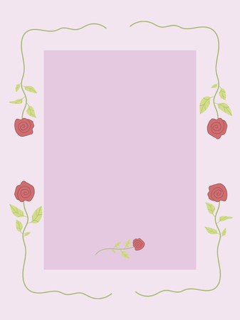 Gently pink card with a pattern of scarlet roses with green leavesのイラスト素材