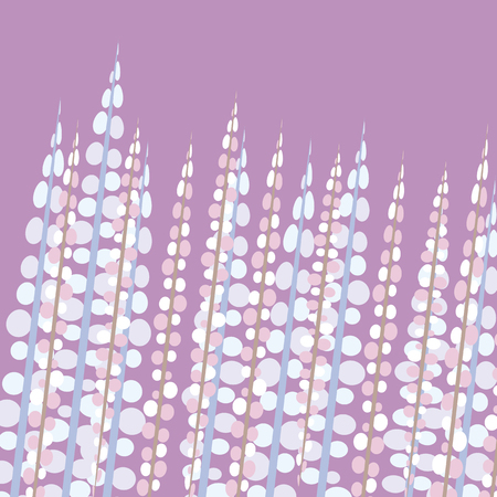 Delicate inclined geometric long elongated plants blue violet pink flowers on a light purple background.のイラスト素材