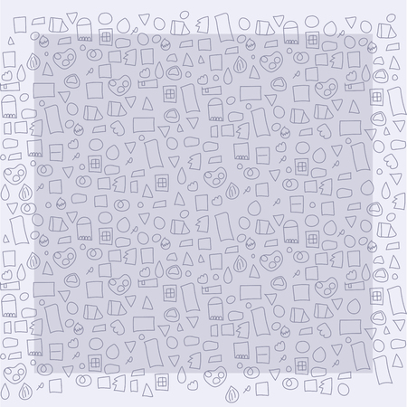 Blue light pastel colour with small dark contours shapes square background.のイラスト素材