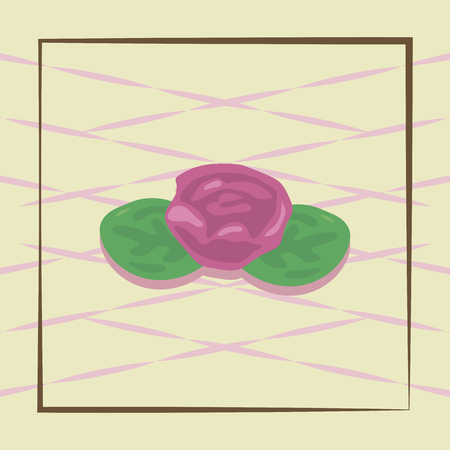 Sweet fruity sweet pink flower with green leaves on a light background of cakes illustration.のイラスト素材
