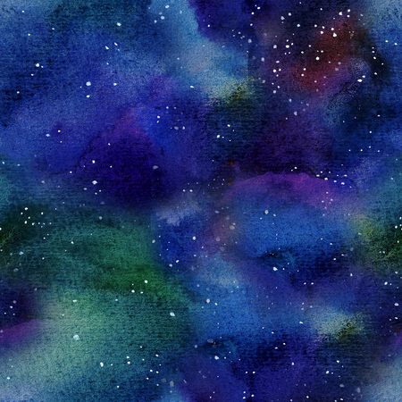 bright colourful spase and stars hand drawn watercolour painted seamless patternの写真素材