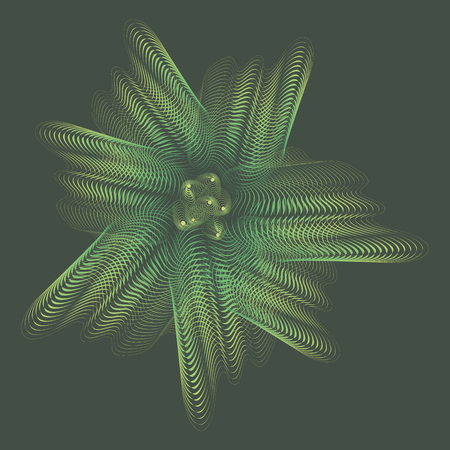 Green underwater linear translucent vector ghostly iridescent flower on a dark green marine background.のイラスト素材