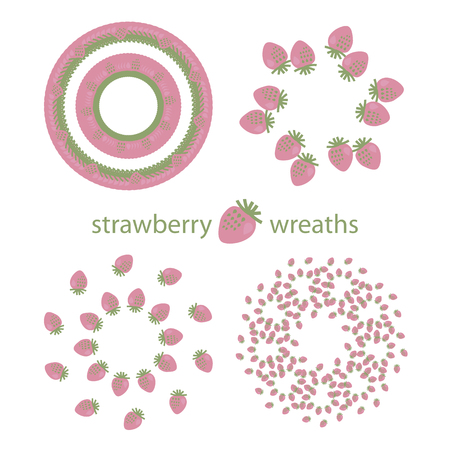 Bright positive colorful summer cheerful wreath of pink strawberries on a white background.のイラスト素材