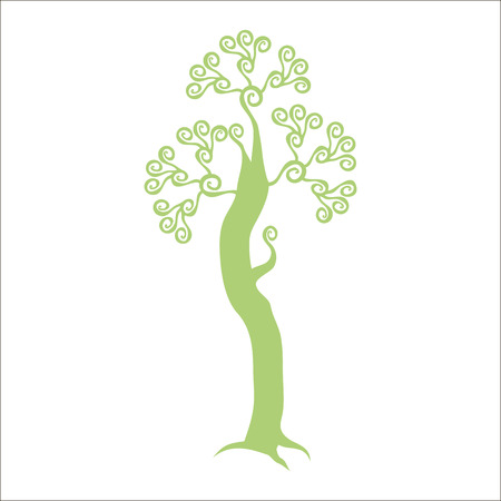 light olive color with curls bent greenish isolated tree on a white backgroundのイラスト素材