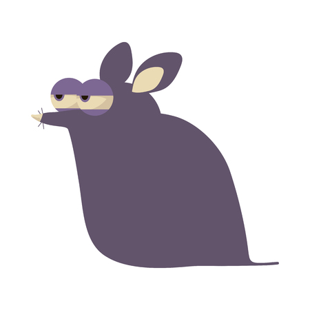 Illustration of a crafty purple suspicious funny cartoon mouse isolated on white background.のイラスト素材