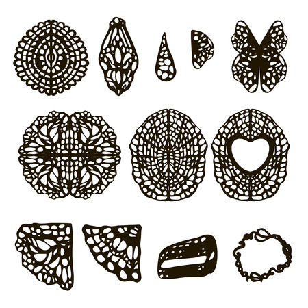 Patterns with holes filigree napkins ligament leaves black isolated on white backgroundのイラスト素材