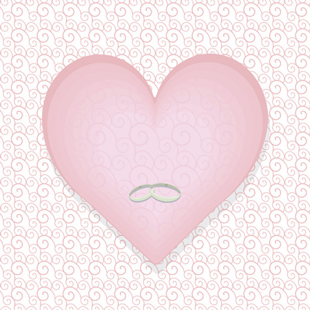 Pink heart with wedding rings and printed background.のイラスト素材