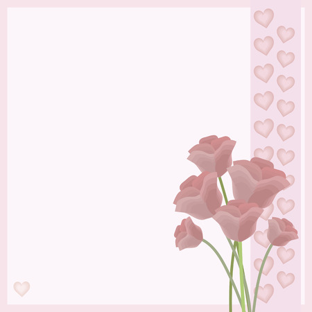 Pastel delicate pink flowers rose bouquet background with pattern of hearts.のイラスト素材