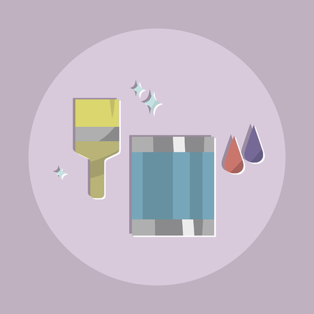 jar with paint wide brush drops color staining and glitter vector illustration on gray light backgroundのイラスト素材