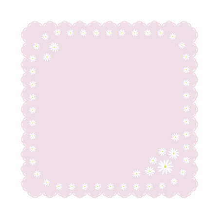 light gently pink square napkin with light white daisies flowers cute children carved edge object isolated on white background vectorのイラスト素材