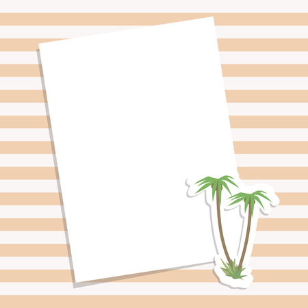 striped sea light pink vector pattern with white letter paper and sticker with tropical palms in the bottom right corner backgroundのイラスト素材