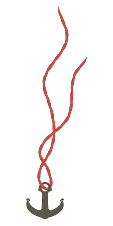 metallic bronze anchor pendant on red twisted lace string decor isolated on white background object vectorのイラスト素材