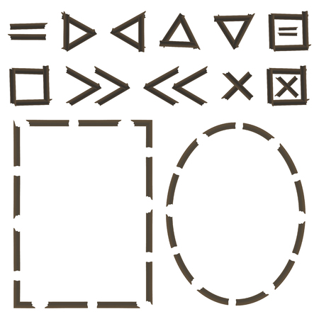 Player icons squares and frames wooden logs dark stripes dotted vector details set isolated on white background.のイラスト素材