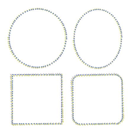 Set of simple geometric frames with outline from round uneven dotted blue objects vector isolated on white background.のイラスト素材