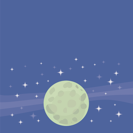 Background vector green moon planet on a background of blue cosmic sky with quadrangular white stars drawing illustration.のイラスト素材
