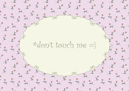 Pink simple purple horizontal vector card with small pink flowers of roses, monograms and congratulations.のイラスト素材