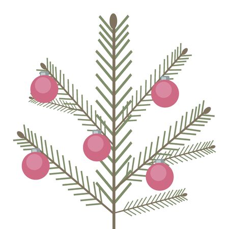 Isolated vector simple green branch with red balls on a white background.のイラスト素材