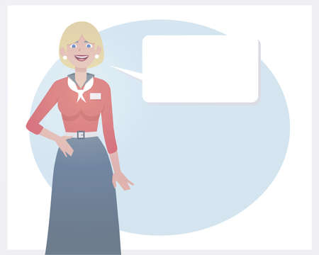 Smiling blonde in formal suit makes an announcement vector illustrationのイラスト素材