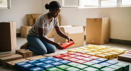 Woman organizing boxes
