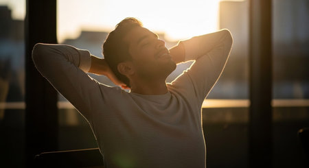 Relaxed man at homeの写真素材