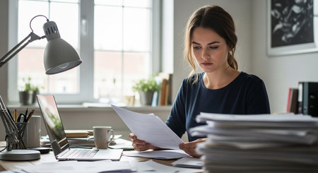 Image of a woman working at her desk.
