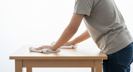 Image of a person cleaning a table.
