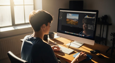 Boy Working on Computer Image