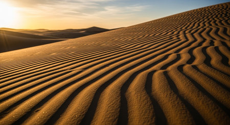Scenic Desert Landscape with Golden Dunes and Sunlit Horizon