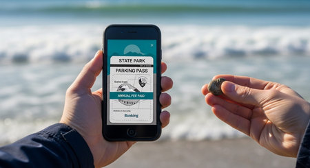 Hand holding a smartphone with seashore insurance application on the screen