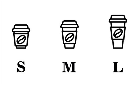Coffee cup on the go. Coffee cups of different sizes. Vector icon set.のイラスト素材