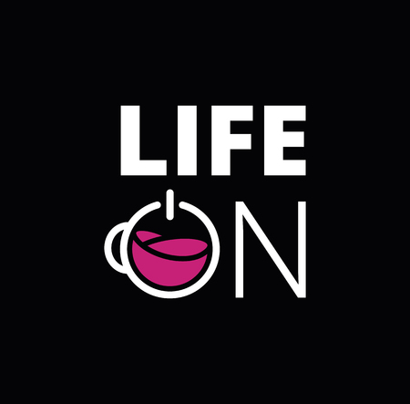 Poster black coffee isolated on black background. Power on. Power button. Life onのイラスト素材