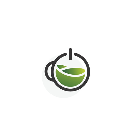 Logo green coffee or tea isolated on white background. Power on. Power button.のイラスト素材
