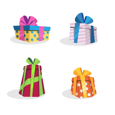 Vector set of different gift boxes. Gift for birthday and christmasのイラスト素材