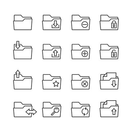 Simple Set of Folders Related Vector Line Icons. Contains such Icons as Repository, Sync, Network Folder and more.のイラスト素材