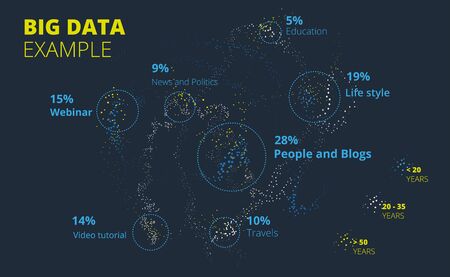 Big Data Vector Visualization. Technology Background. Visual Presentation on the Analysis of Big Data. Glow Fractal Element in Futuristic Style. Social network or business analytics representation.のイラスト素材