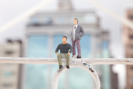 workers thinking about future/plastic miniature people lifestyleの写真素材