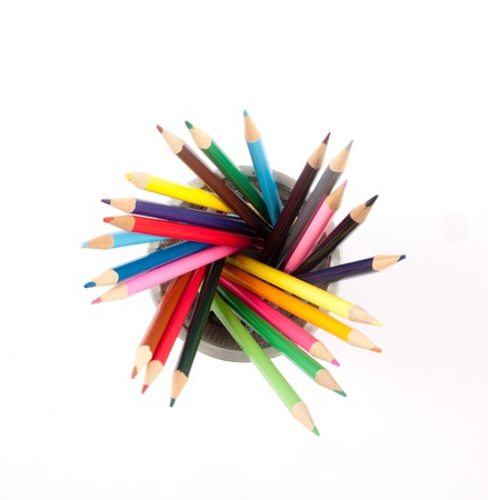 Various colour pencils isolated on the whiteの写真素材