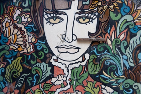 Grunge Background with Old Torn Posters and painting grafitiのeditorial素材