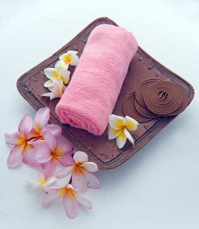 Frangipani Spa Flowers/Frangipani concept with bali wood setの写真素材