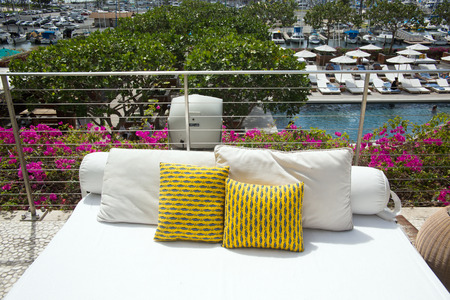 Resort hotel furnishings and folding chairs  waikiki beach hawaiiのeditorial素材