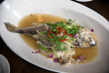 steamed fresh fish with soupの写真素材